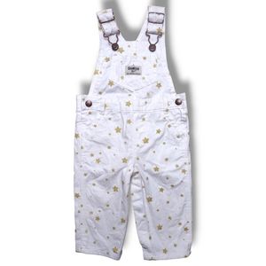 OshKosh B'Gosh Gold Sparkle Stars White Bib Overalls Girls Size 9 Months 9M